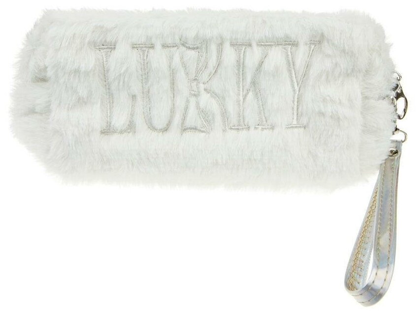 фото Косметичка Lukky плюшевая с вышивкой LUKKY, объёмная, белая, 18х10 см