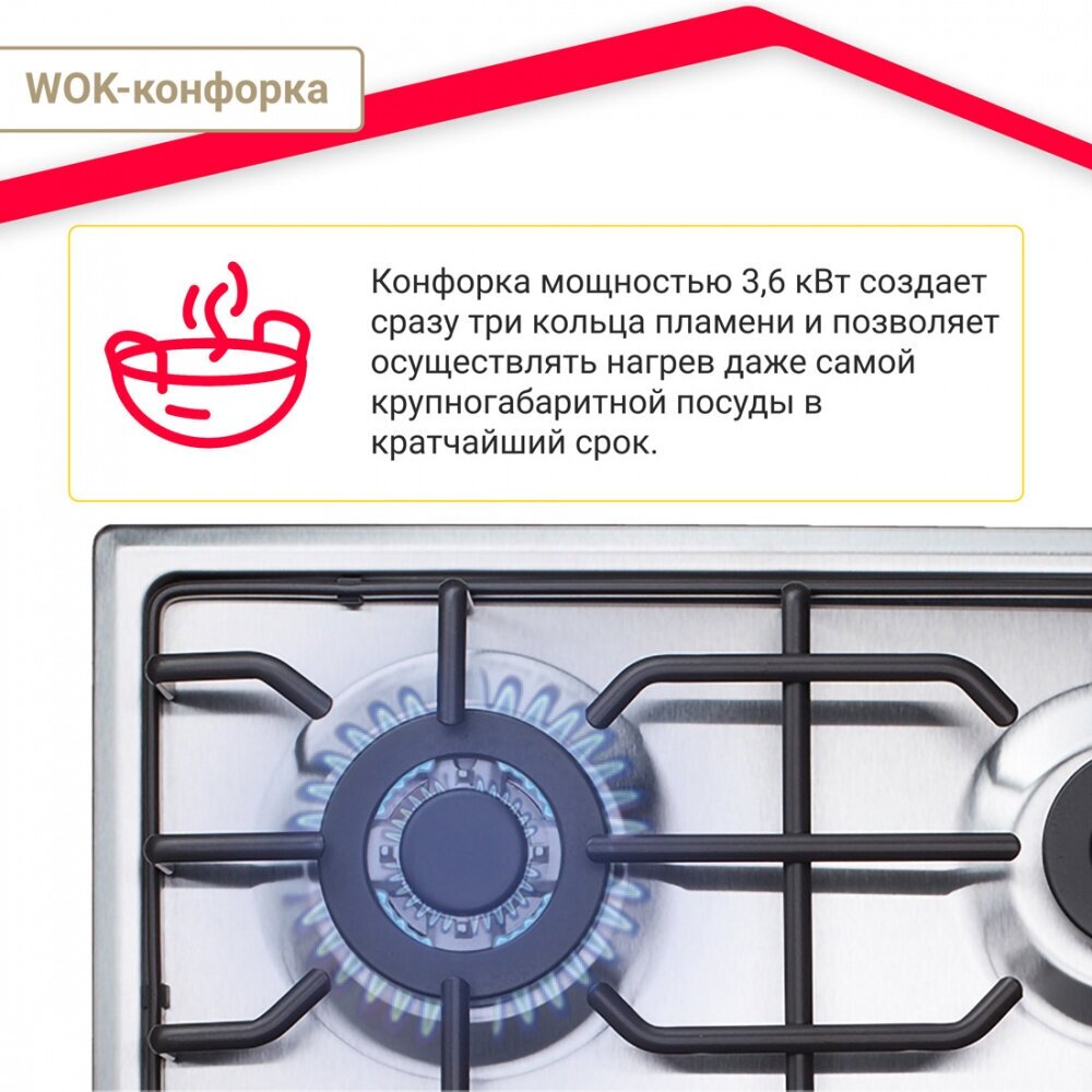 Газовая варочная поверхность Simfer H60Q41R571 (газ контроль, WOK конфорка) - фото №17