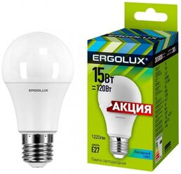 Лампа светодиодная Ergolux LED-A60P-15W-E27-4K,15Вт,Е27,4500К (14101), 4 шт