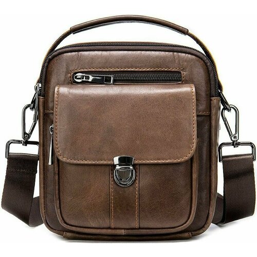 фото Сумка барсетка повседневная, натуральная кожа, внутренний карман, регулируемый ремень, коричневый n.n.b