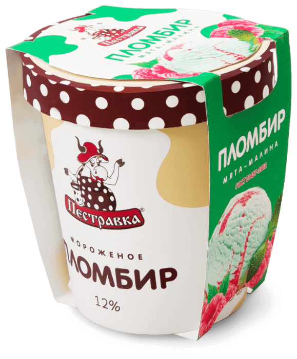 Мороженое Пестравка пломбир с ароматом мяты и малиновым наполнителем, 270 г