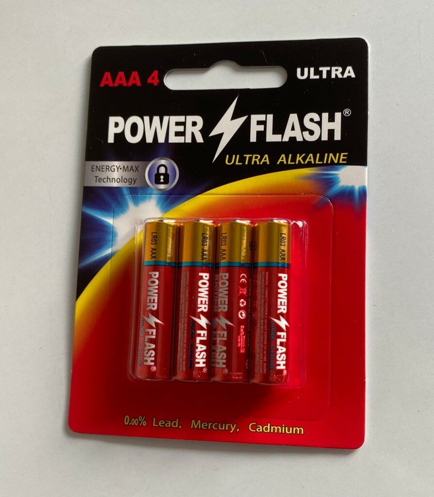 Батарейки алкалиновые ААА "мизинчиковые" Power Flash ULTRA 1.5v (LR3) - 4 шт.