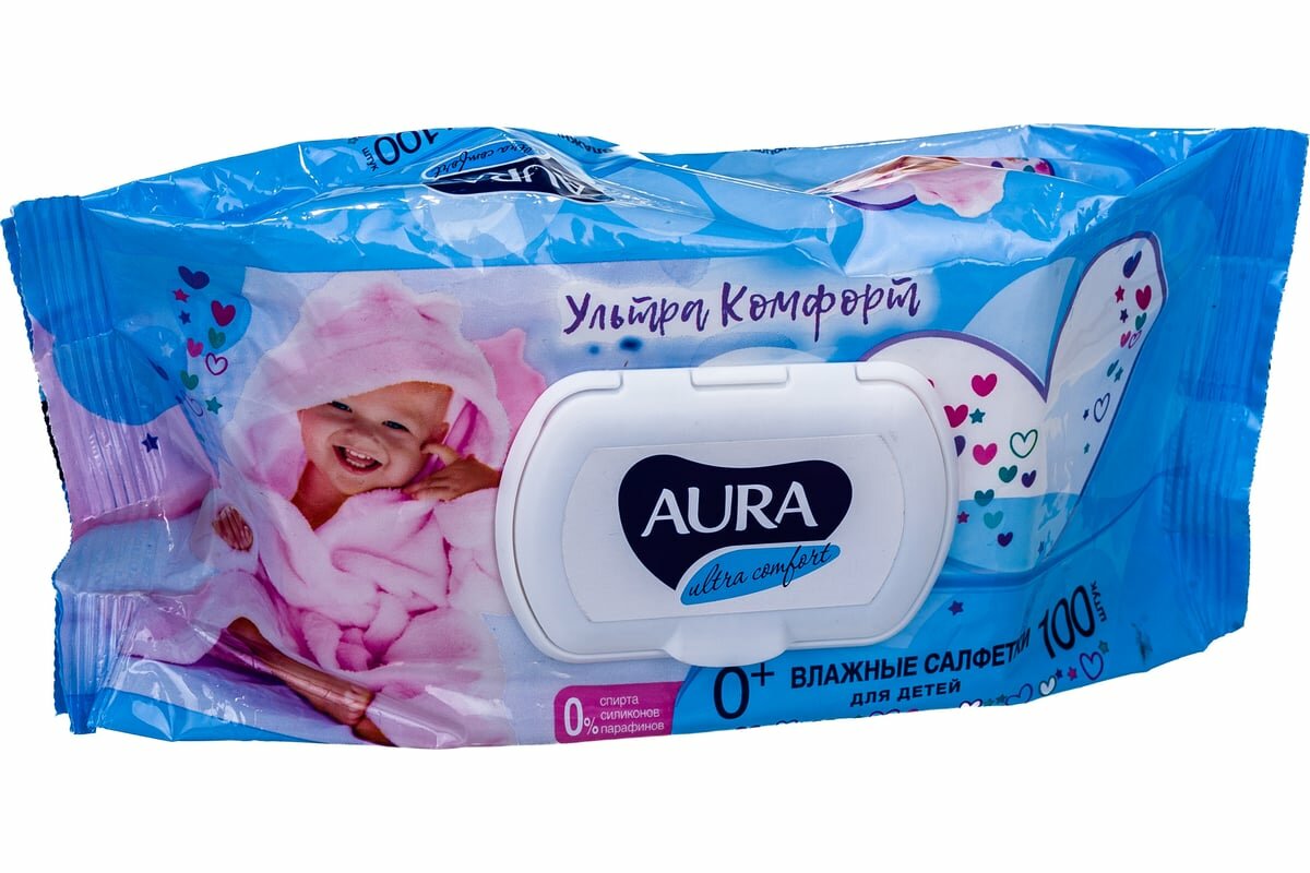 Влажные салфетки AURA Ultra comfort комплект 100 шт, для детей, гипоаллергенные, без спирта 127500