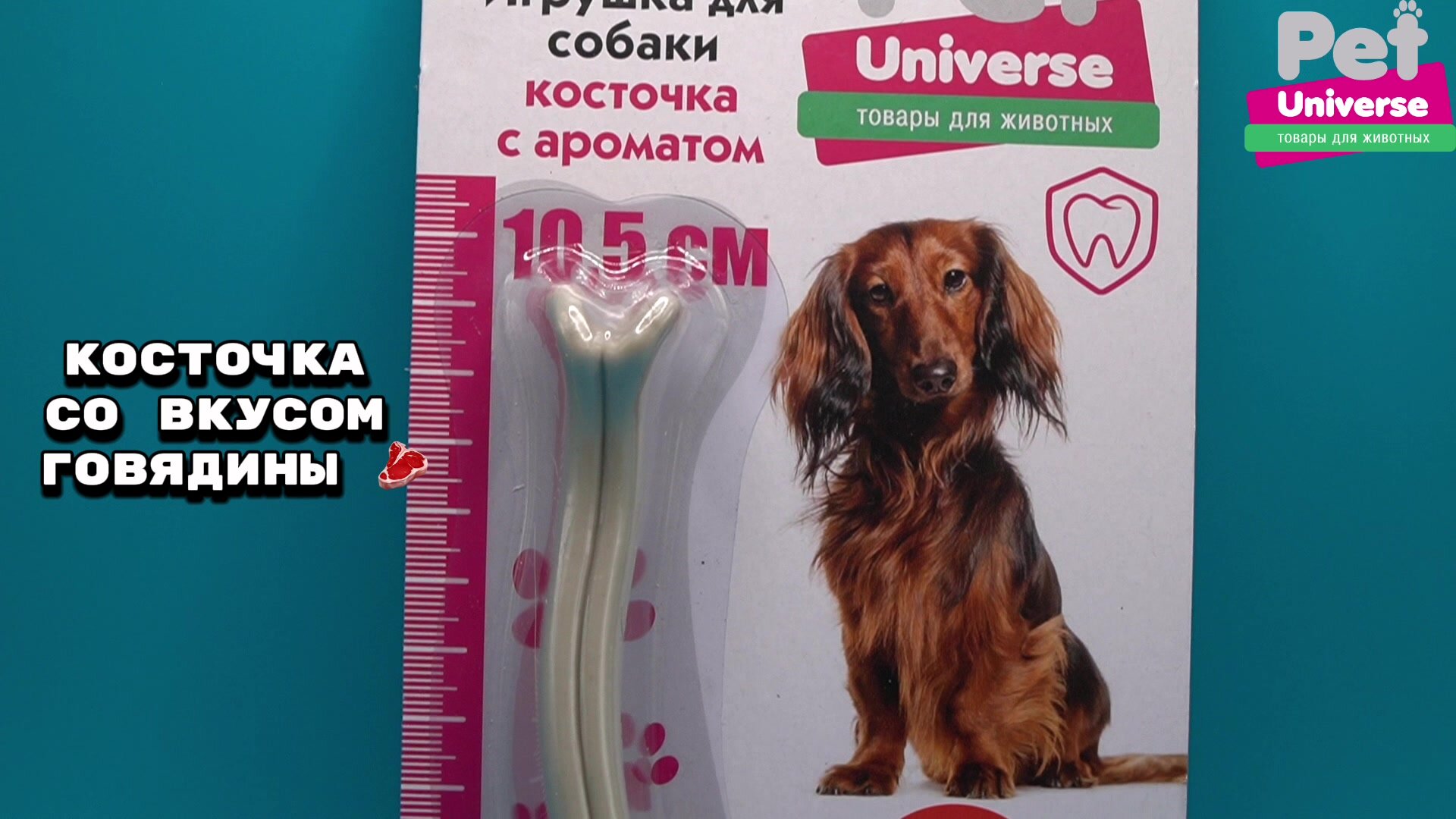 Игрушка для собак Pet Universe кость жевательная со вкусом говядины, полипропилен, 10,5х2х2,5 см PU8001B — фото 1