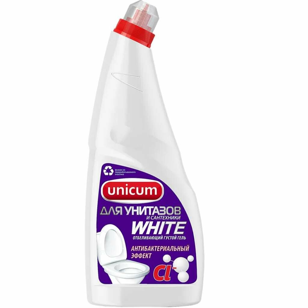 Очиститель Unicum White гель с гипохлоритом для унитаза для сантехники антибактериальный 750 мл