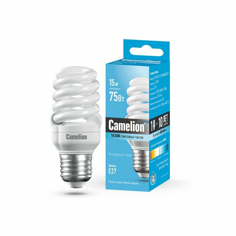Camelion LH15-FS-T2-M/842/E27 (энергосбер. лампа 15Вт 220В холодный свет 4200К) цена за 1 шт.