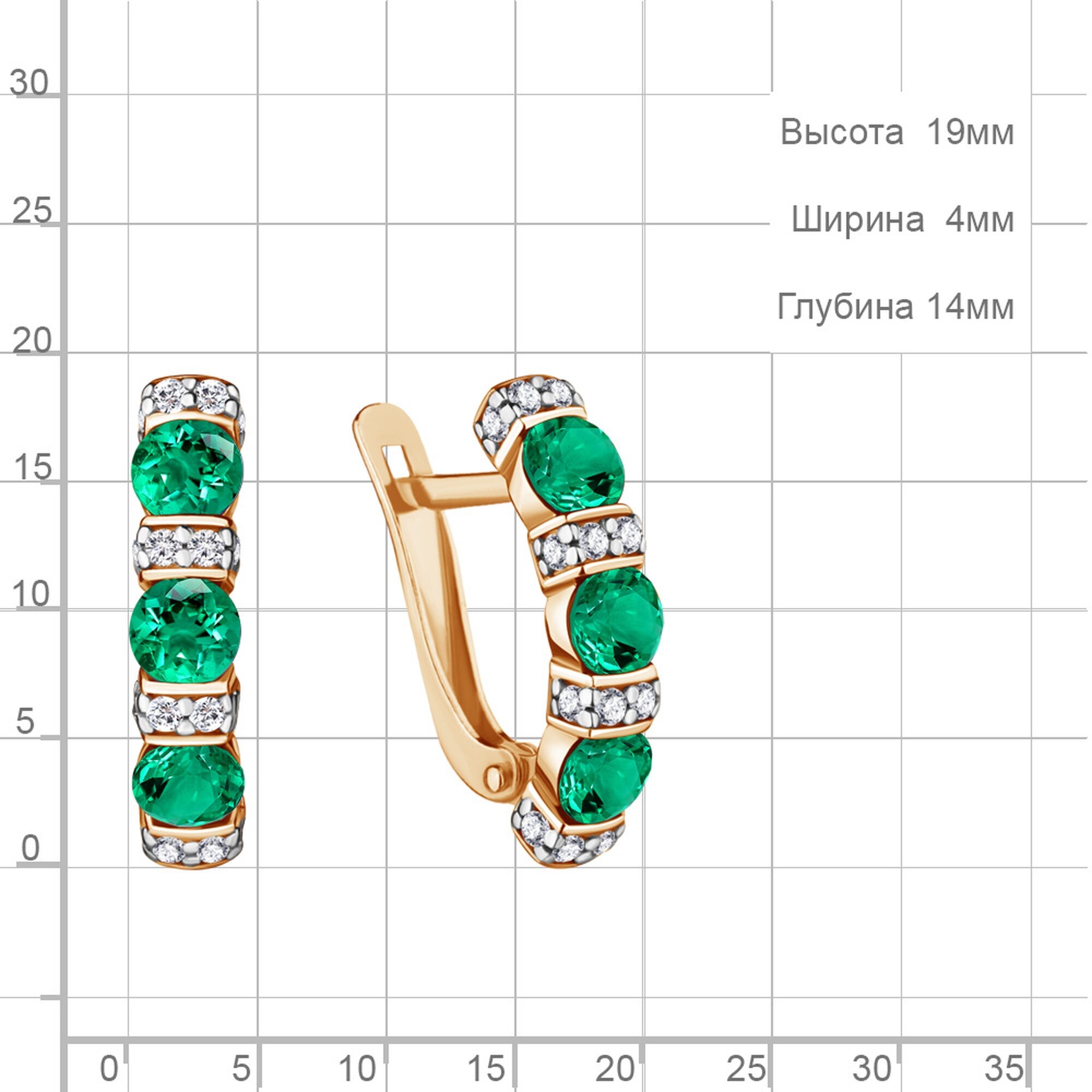 Серьги Diamant online, серебро, 925 проба, золочение, изумруд синтетический, фианит, длина 1.8 см, , бирюзовый — фото 1