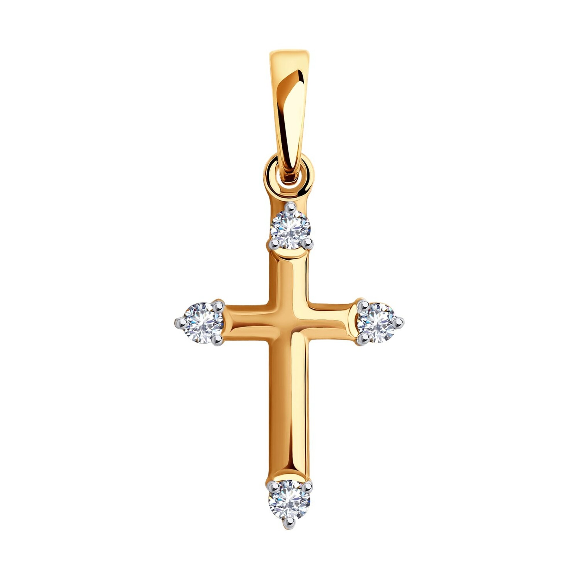 Крестик Diamant online, красное золото, 585 проба, фианит