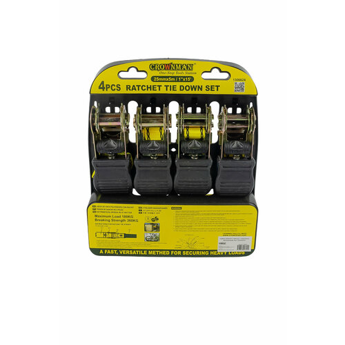 Набор ремней стяжных с храповым механизмом 4 шт CROWNMAN , Арт. 1306624 25mmx5m/ 4PCS