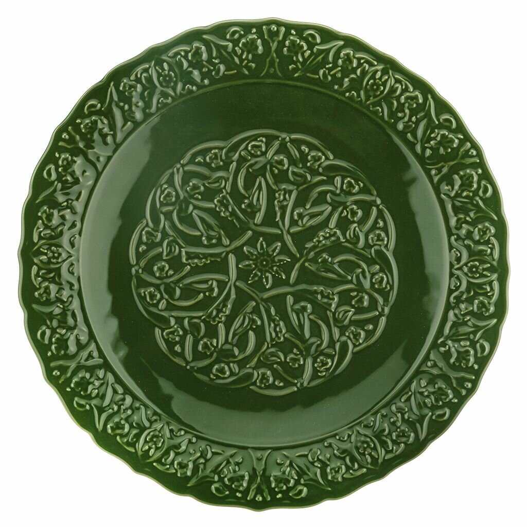 "Сицилия" Тарелка мелкая фарфоровая д280мм h25мм, цветной, с декором, волнистый край, зеленый, в коробке