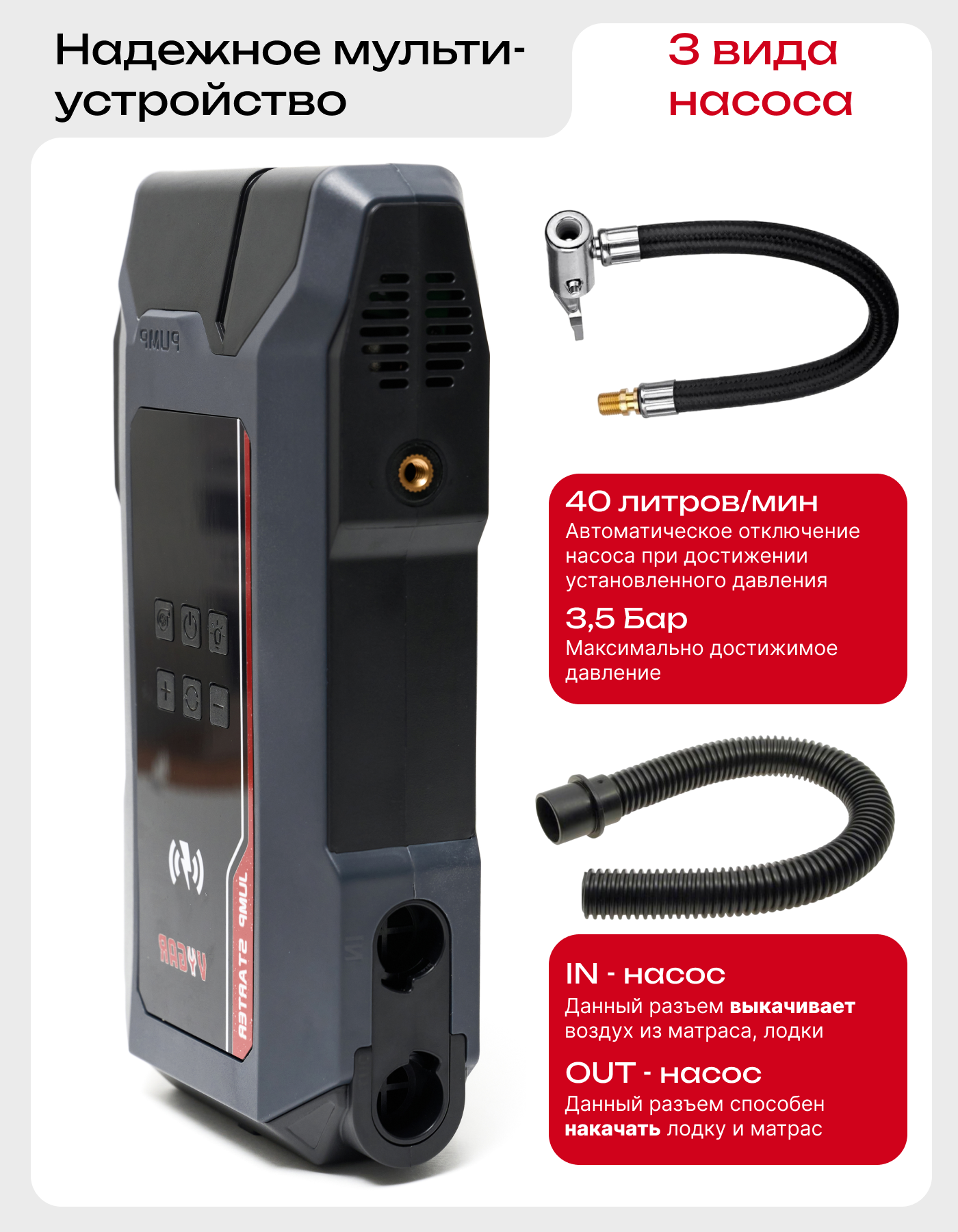 Пусковое зарядное устройство с компрессором GEARCON 5 в 1, 1500 А — фото 1