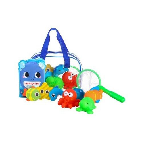 фото Набор игрушек для ванны «морское приключение», книжка, рыбалка, 4 игрушки пвх, в сумке, крошка я
