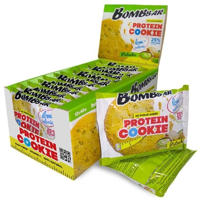 Bombbar Печенье Protein Cookie низкокалорийное 40г фисташка (12 шт)