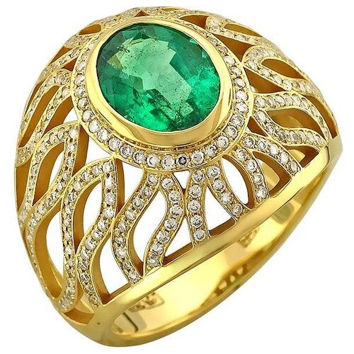 фото Эстет кольцо с изумрудом и бриллиантами из жёлтого золота 750 пробы 01к646858-1, размер 17
