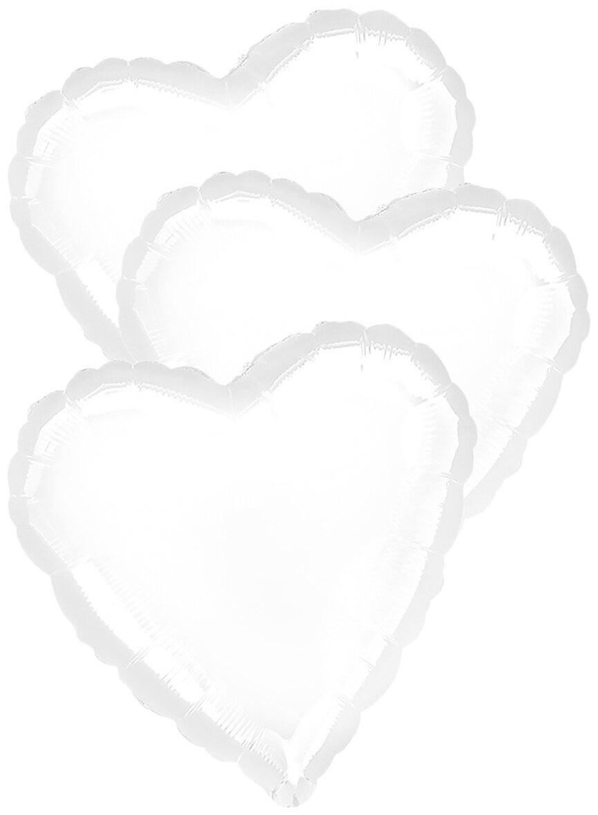 Воздушные шары фольгированные Agura Сердца, Пастель, Белый, 46 см, набор 3 шт