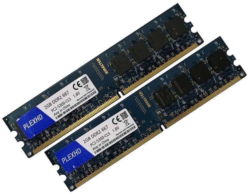 ОЗУ Dimm 4Gb PC2-5300(667)DDR2 PlexHD / KingStek PC2-5300-CL5 (Kit 2x2Gb)