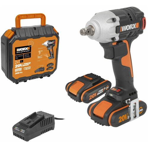 Гайковерт аккумуляторный WORX WX272, 20В, бесщеточный, 2Ач x2, кейс гайковерт аккумуляторный worx wx272 подарок аккумулятор worx wa3551