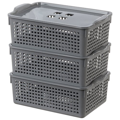 фото Набор 2-х корзинок с крышками 3,8 л el casa лофт серая