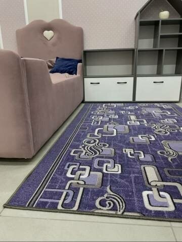 Ковровая дорожка , ковёр безворсовый Carpet World "Фиолетовые цепи с серым" , полиамид , микрофибра , 0.80x2.00m - фотография № 1
