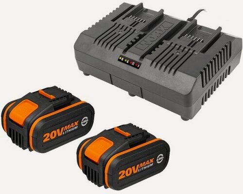 Изображение товара Комплект Worx WA3611, 20В, 2x4Ач + двойное ЗУ