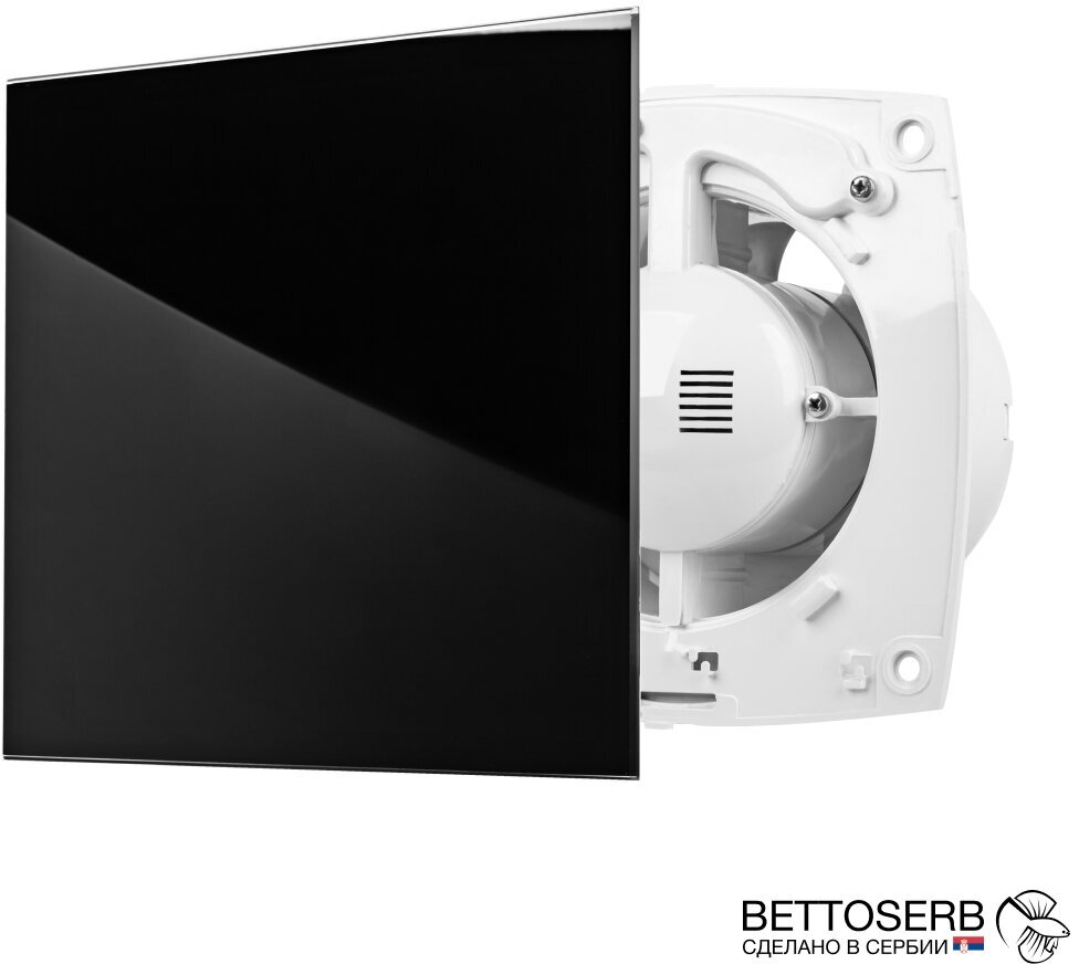 Вентилятор вытяжной бесшумный для ванной/туалета/кухни BETTOSERB с обратным клапаном, c накладкой черное стекло - фотография № 1