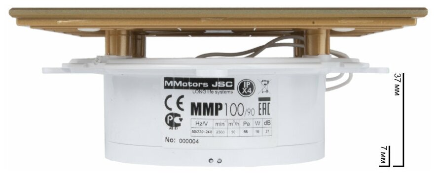 Тонкий бесшумный, вытяжной вентилятор для ванной Mmotors ММР 100 стекло золото - фотография № 2