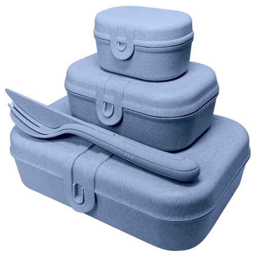 фото Набор из столовых приборов и 3 ланч-боксов koziolpascal organic синий