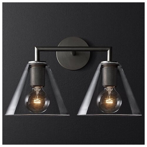 Бра Loft Concept RH Utilitaire Funnel Shade Double Sconce Black, E27, 80 Вт, кол-во ламп: 2 шт.