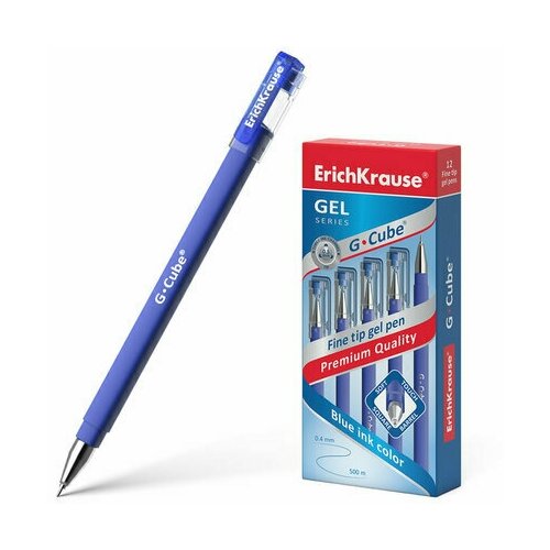 Ручка гелевая ERICH KRAUSE G-cube, синяя, корпус синий, игольчатый узел 0,5 мм, линия письма 0,4 мм, 46162 (арт. 143875)