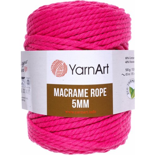 Пряжа YarnArt Macrame Rope 5mm ярко-малиновый (803), 60%хлопок/ 40%вискоза/полиэстер, 85м, 500г, 1шт