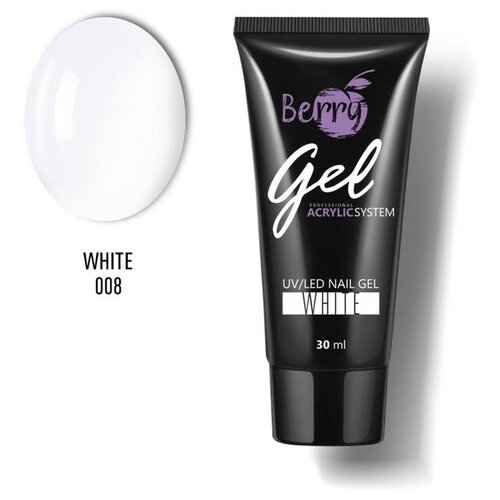 Гель акриловый JN Berry Gel, тон №008 White белый, 30 мл акриловый гель mobray для быстрой очистки 30 мл