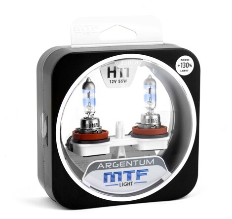 Галогенные автолампы MTF Light серия ARGENTUM +130% H11, 12V, 55W, комплект 2 лампы