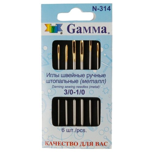 Иглы для шитья ручные Gamma N-314 для штопки №3/0-1/0 в конверте с прозрачным дисплеем 6 шт. короткие