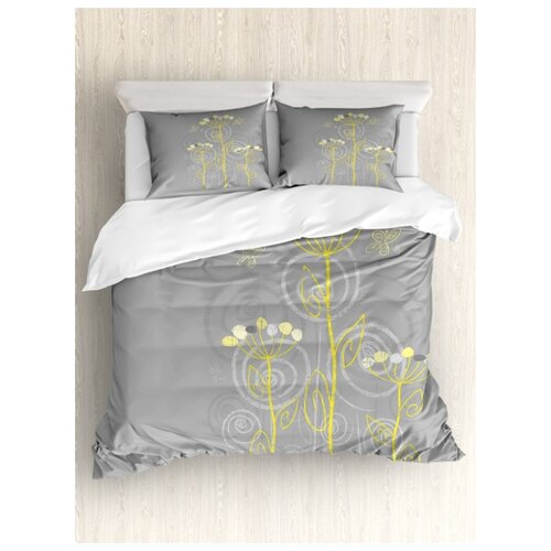 фото Комплект постельного белья "цветы с бабочкой" (пододеяльник+2 наволочки), евро (200x220 см) ambesonne