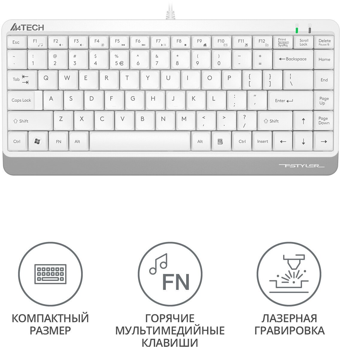 Клавиатура A4 Fstyler FK11, USB, белый [fk11 usb (white)] - фото №2