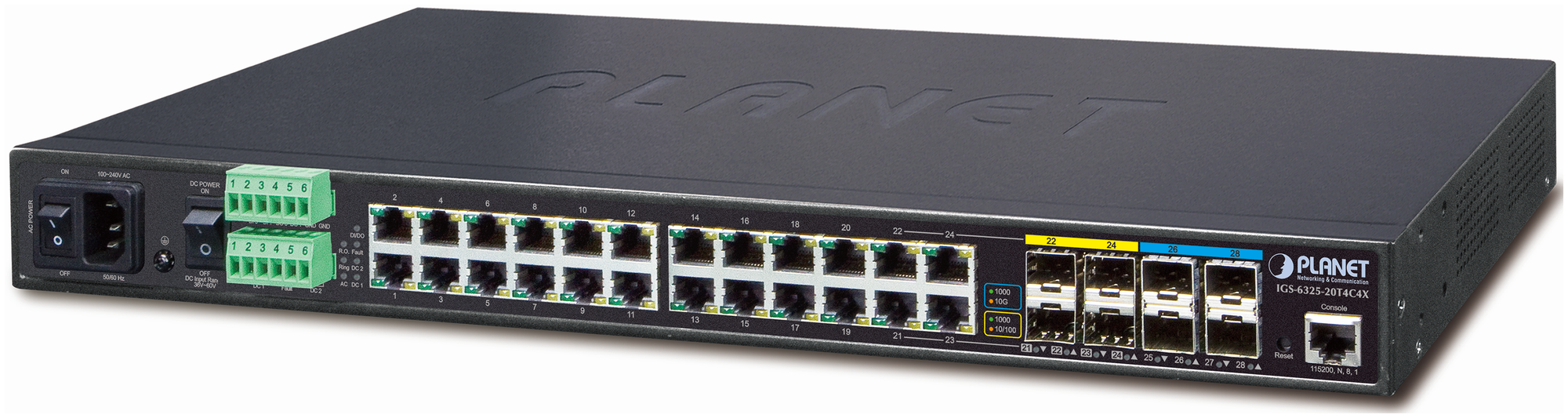Коммутатор/ PLANET IGS-6325-20T4C4X IP30 19 Rack Mountable Industrial L3 Managed Core Ethernet Switch, 24*1000T with 4 shared 100/1000X SFP + 4*10G SF
