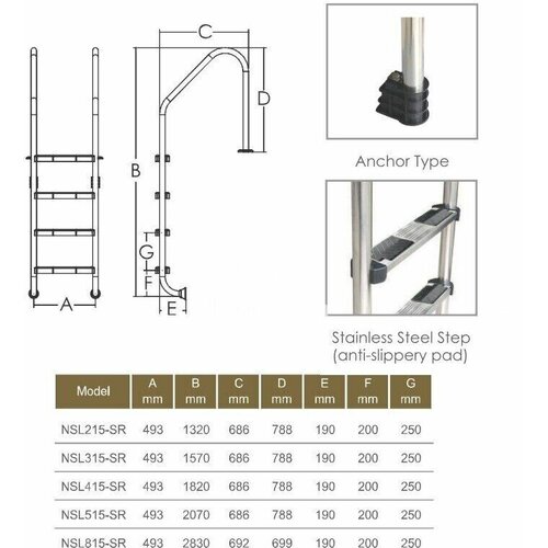 Лестница Emaux Standart NSL315-S 3 ступени, AISI-304 толщиной 1.0 мм (88076502), цена - за 1 шт
