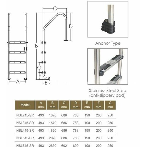 лестница emaux muro wall nmu315 s 3 ступени aisi 316 88076607 Лестница Emaux Standart NSL315-S 3 ступени, AISI-316 толщиной 1.0 мм (88076507), цена - за 1 шт