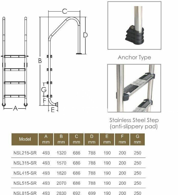 Лестница Emaux Standart NSL315-S 3 ступени, AISI-316 толщиной 1.0 мм (88076507), цена - за 1 шт