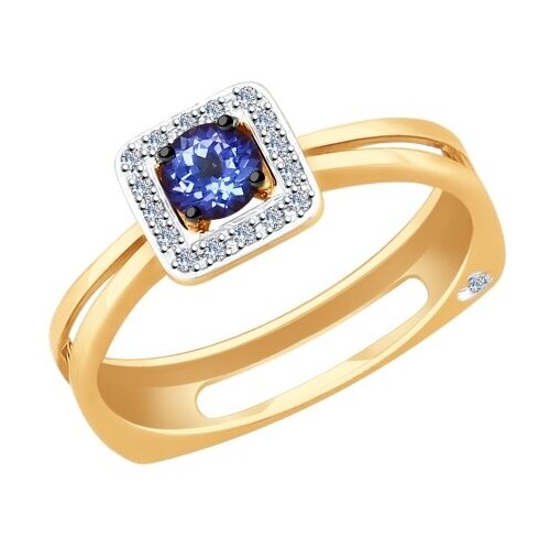 Кольцо Diamant online, красное золото, 585 проба, танзанит, бриллиант, размер 17.5, бесцветный