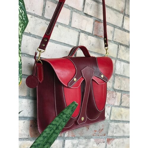 фото Сумка мессенджер viking leather craft, фактура гладкая, бордовый, красный