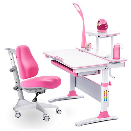 фото Комплект mealux стол + стул + лампа evo-30 match (y-528) 90x65 см белый/розовый