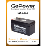 Аккумуляторная батарея GoPower LA-1212 12V 1.2Ah (1/20)/ Аккумулятор свинцово-кислотный VRLA12-1.2 - изображение