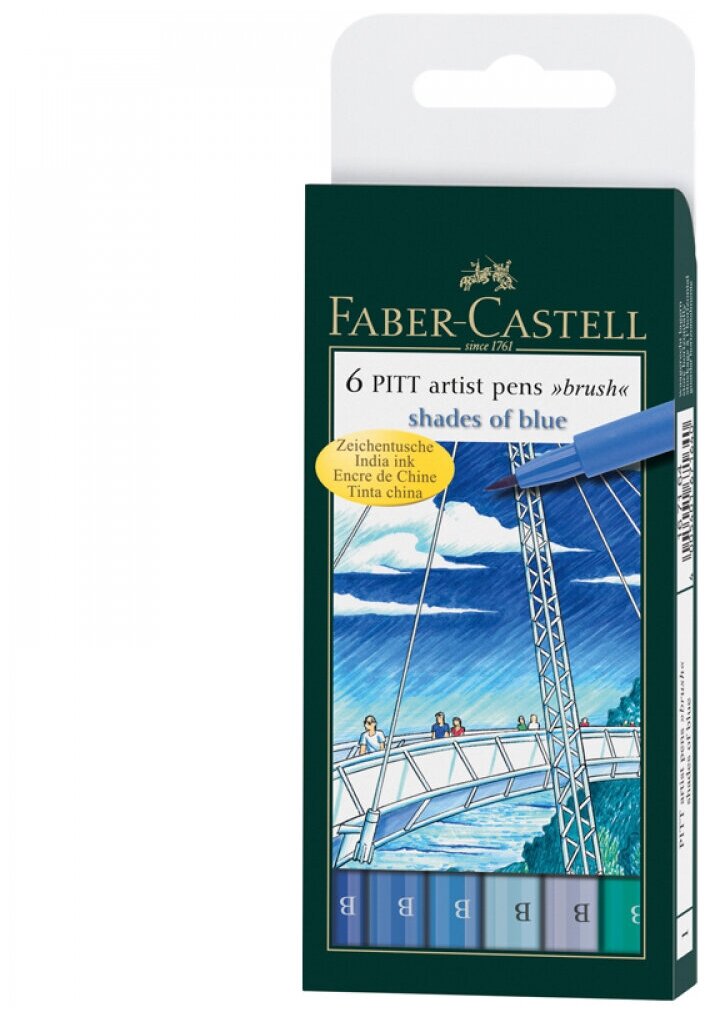 Набор Faber-Castell PITT Artist Pen оттенки синего 6 шт. - фото №7