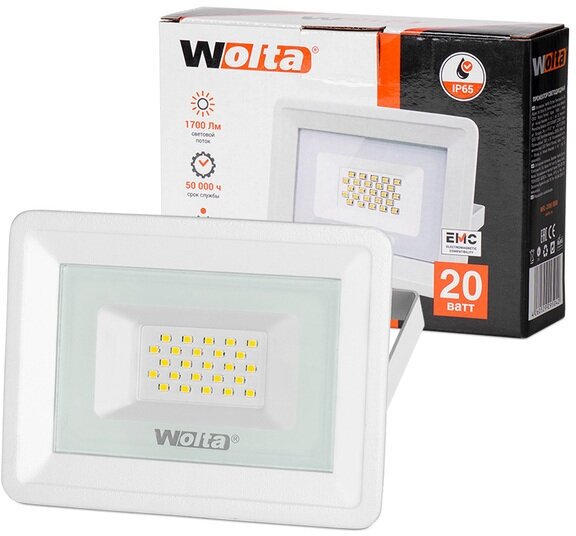 Прожектор Светодиод Wfl-20w/06w 5500К 20ВТ LED IP 65 1700LM Белый Wolta 4345 .