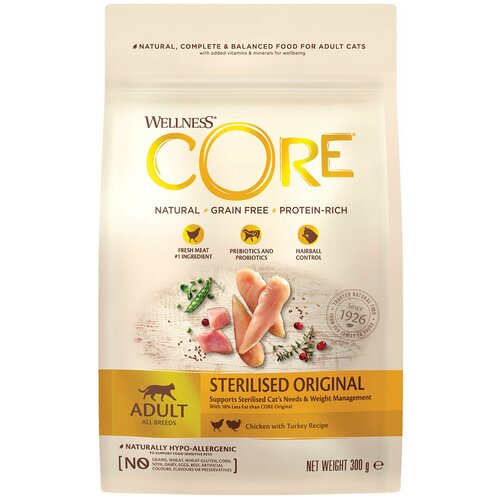 Wellness CORE корм из курицы с индейкой для стерилизованных кошек и кастрированных котов 300г