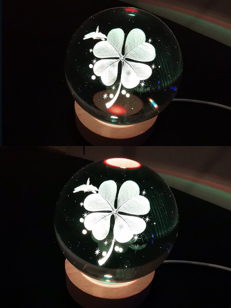 Ночник светильник стеклянный шар лампа 3D - Клевер - фотография № 3