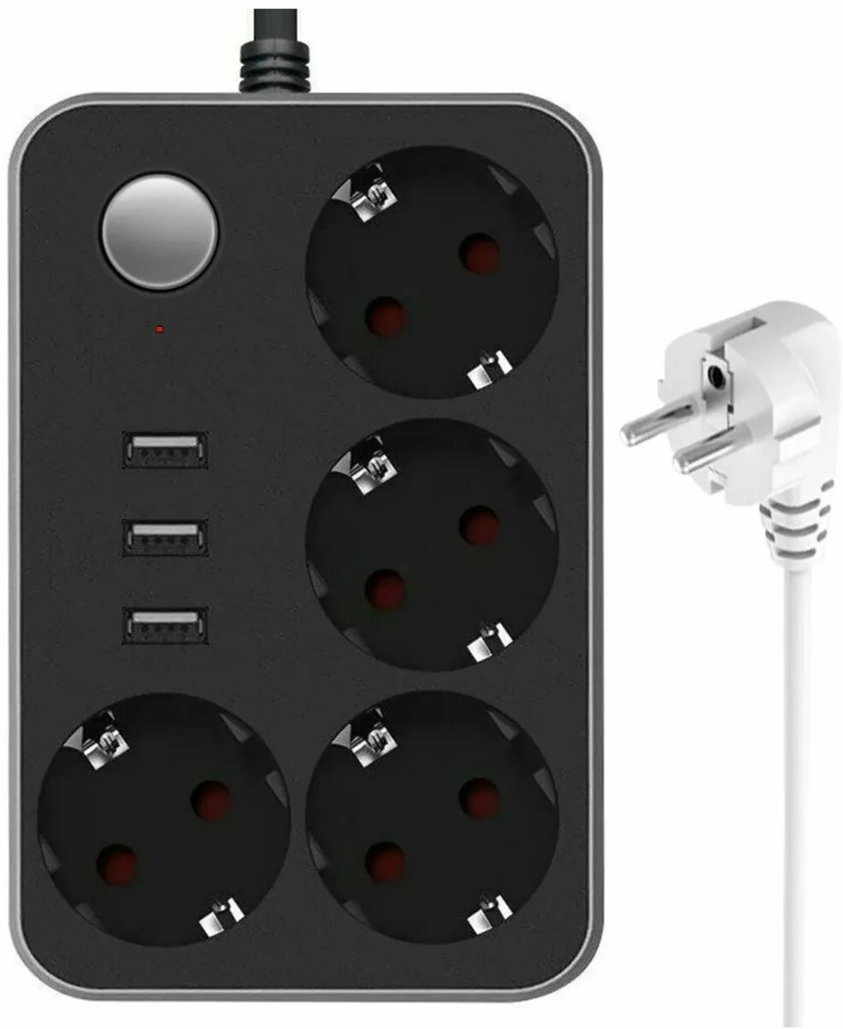 фото Сетевой фильтр-удлинитель с защитой , 4 розетки, 3 USB со смарт зарядкой, выключатель