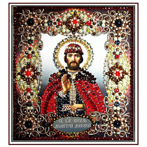 фото Набор для вышивания хрустальными бусинами образа в каменьях святой дмитрий, 14,5*16,5 см (ок.77-и-33)