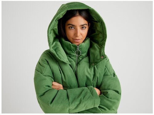 куртка  UNITED COLORS OF BENETTON, демисезон/зима, средней длины, оверсайз, капюшон, карманы, размер M, зеленый